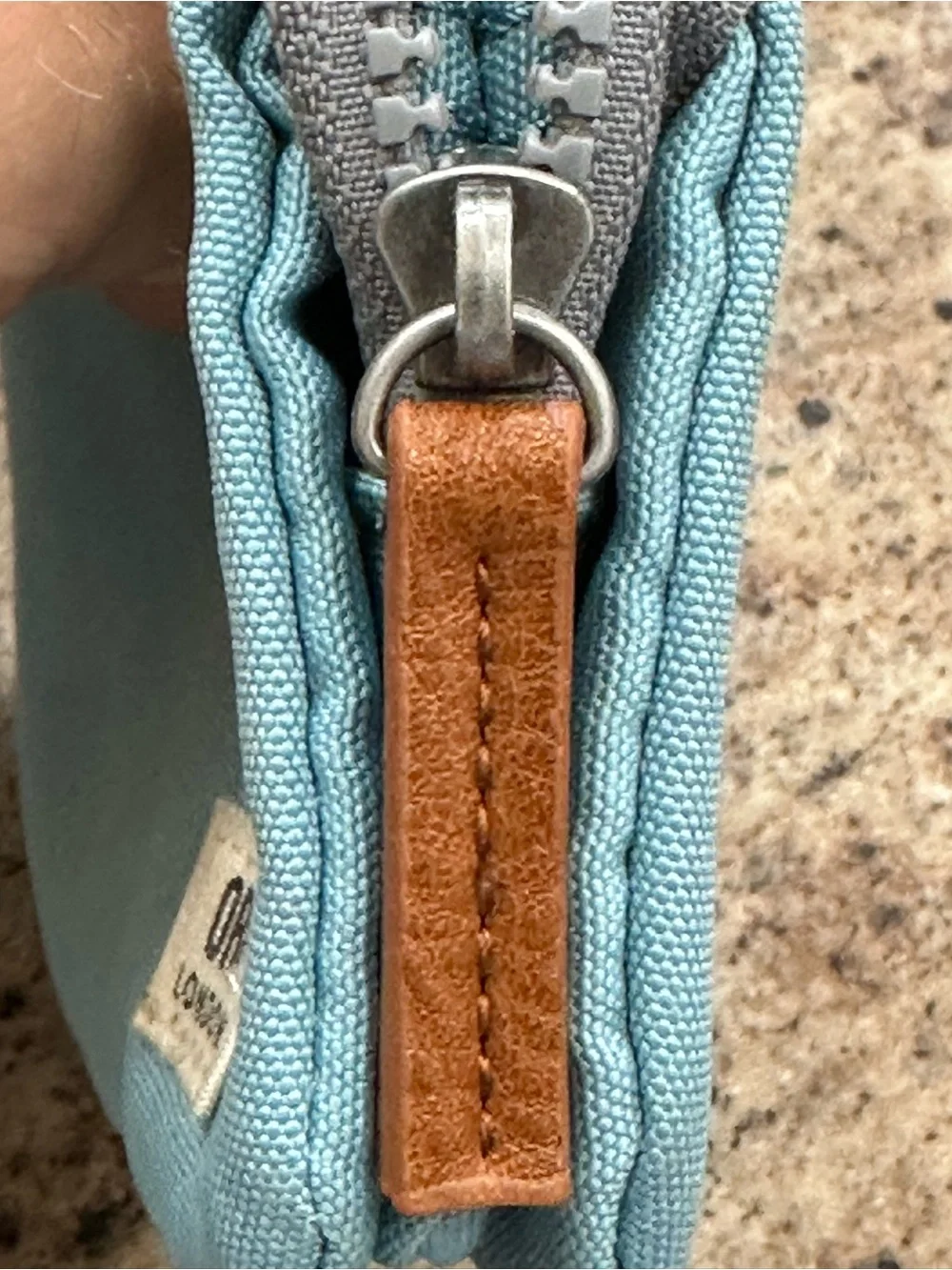 Orion London Aqua Canvas Zip Wallet with Brown Leather Pull
